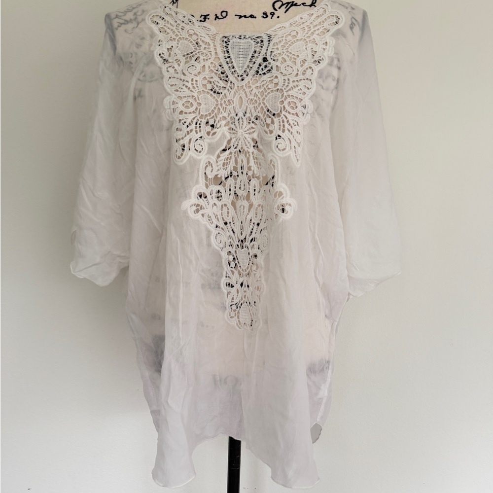 Johnny Was Tunic Blouse Lace Embroidered Ivory Sz XL Cottagecore Prairiecore - Picture 4 of 16